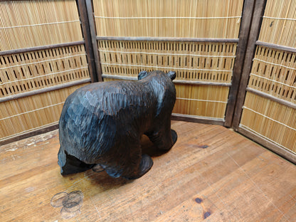 Japan Vintage Kibori Kuma Bear Hand Carved Hokkaido Ainu Wood Folk Art Japan