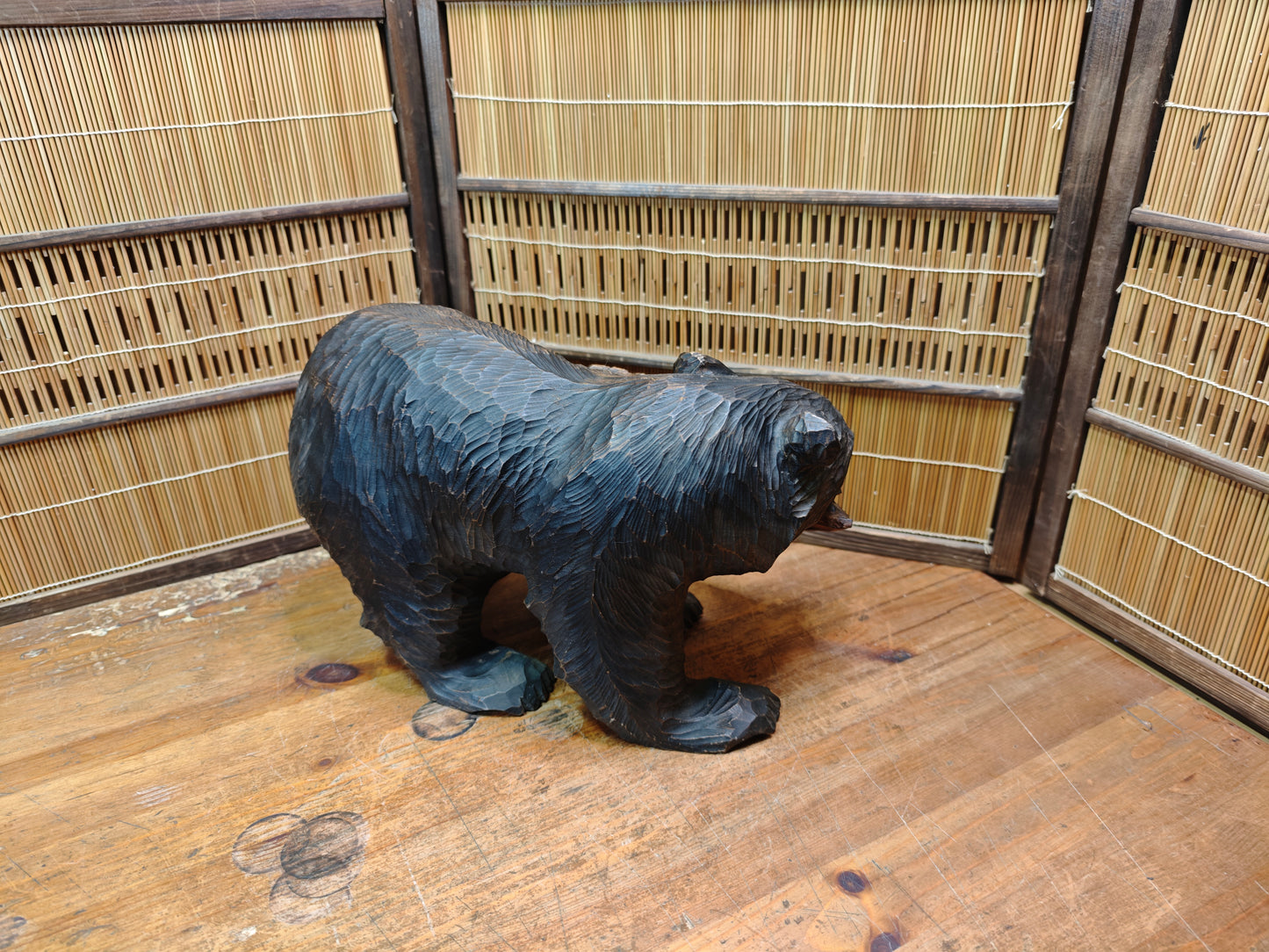 Japan Vintage Kibori Kuma Bear Hand Carved Hokkaido Ainu Wood Folk Art Japan