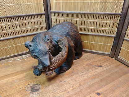 Japan Vintage Kibori Kuma Bear Hand Carved Hokkaido Ainu Wood Folk Art Japan