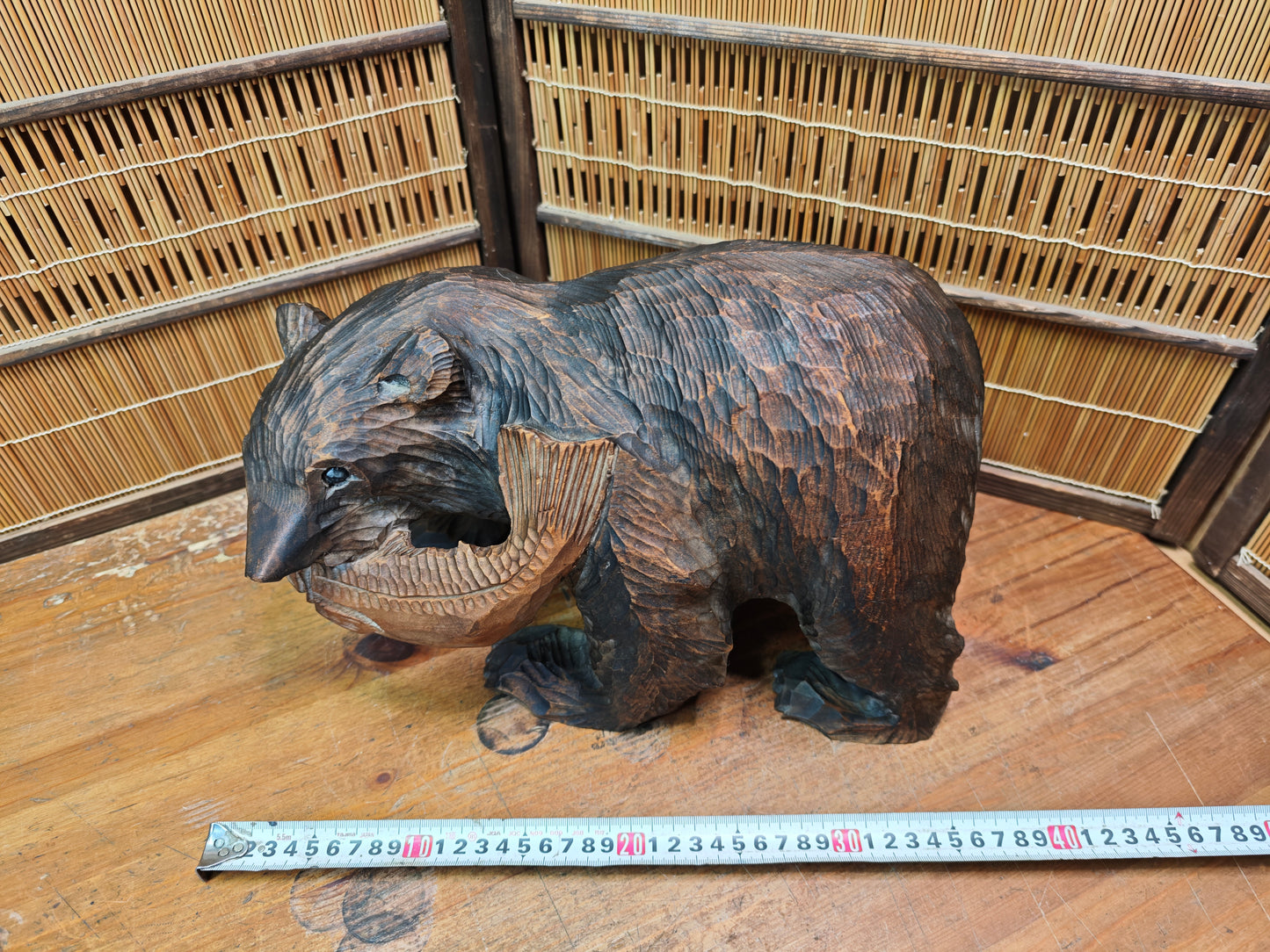 Japan Vintage Kibori Kuma Bear Hand Carved Hokkaido Ainu Wood Folk Art Japan