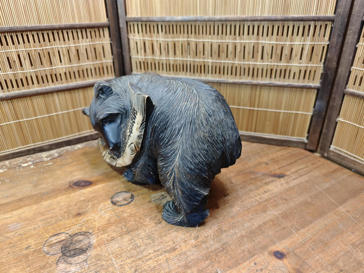 Japan Vintage Kibori Kuma Bear Hand Carved Hokkaido Ainu Wood Folk Art Japan