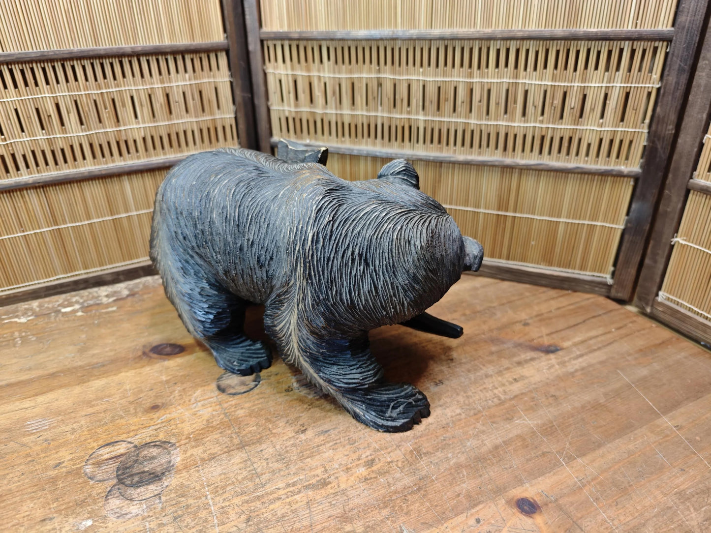 Japan Vintage Kibori Kuma Bear Hand Carved Hokkaido Ainu Wood Folk Art Japan