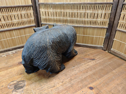 Japan Vintage Kibori Kuma Bear Hand Carved Hokkaido Ainu Wood Folk Art Japan