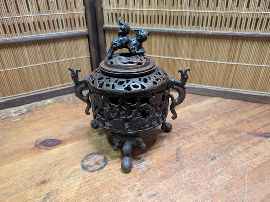 Japanese Bronze Koro Shishi Lid Vintage Incense Burner Auction Decor