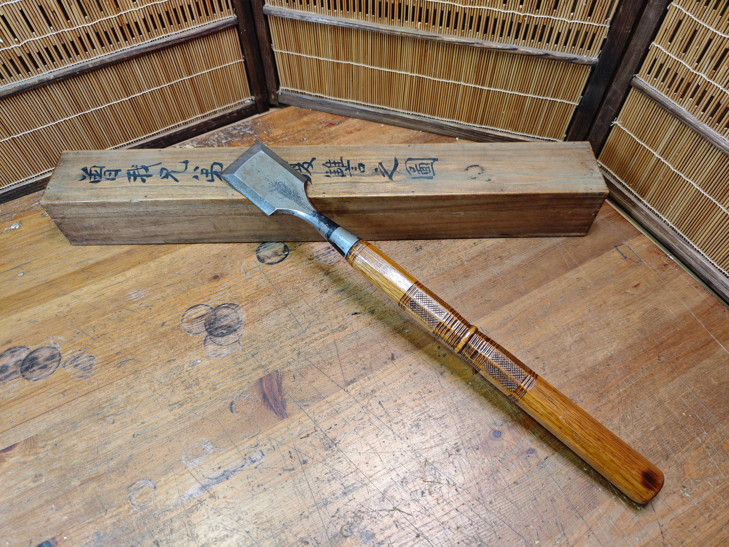 Japanese Miya Daiku Giant Hand Forged Chisel Signed Carpenter Tool Rare