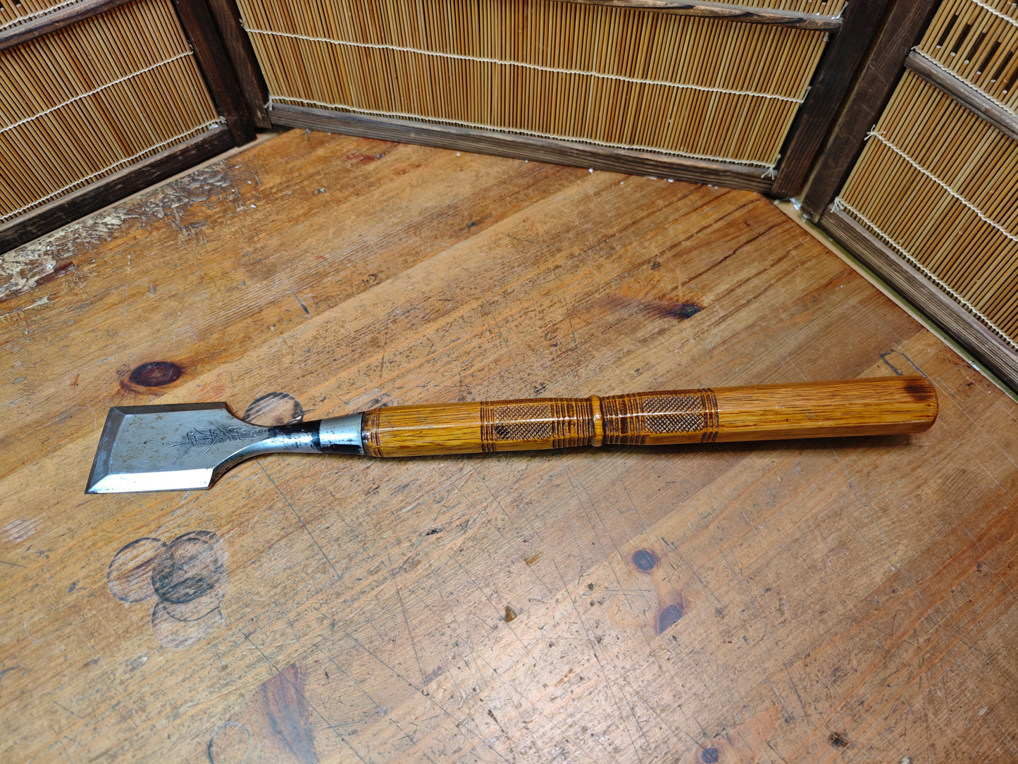 Japanese Miya Daiku Giant Hand Forged Chisel Signed Carpenter Tool Rare