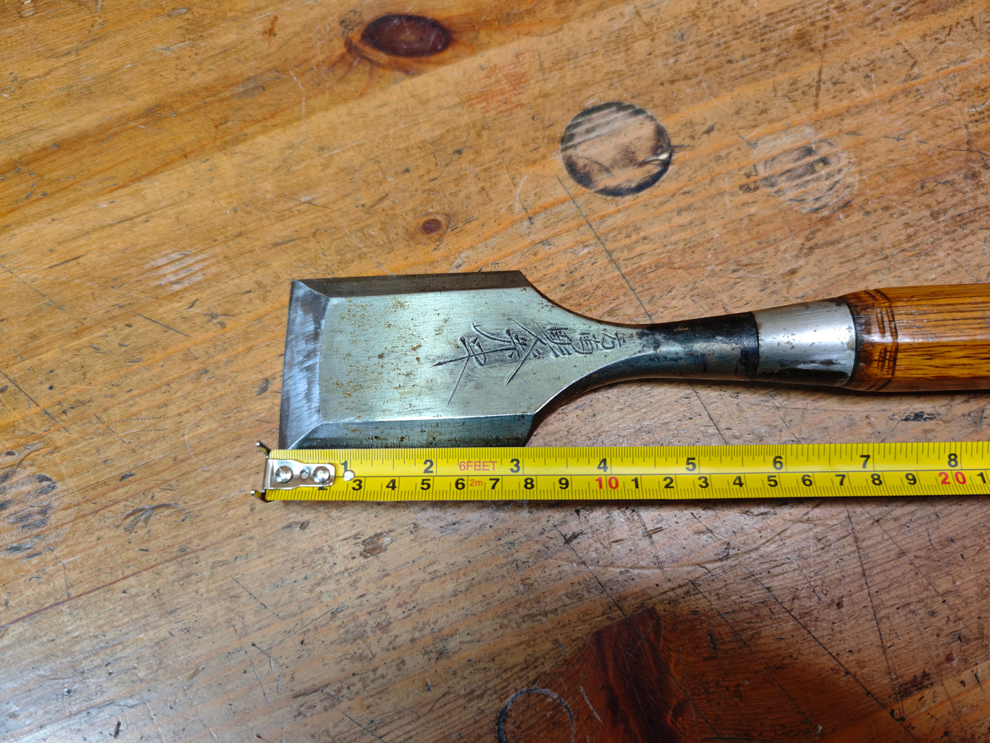 Japanese Miya Daiku Giant Hand Forged Chisel Signed Carpenter Tool Rare