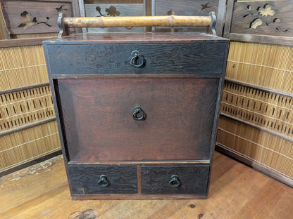 Japanese 1950s Sakura Wood Tea Chest Drawer Cabinet Storage Box