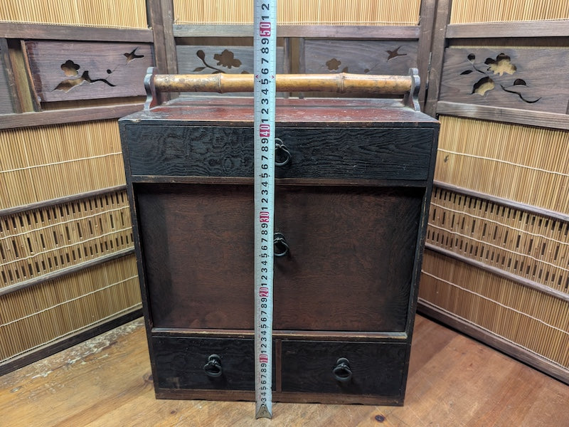 Japanese 1950s Sakura Wood Tea Chest Drawer Cabinet Storage Box