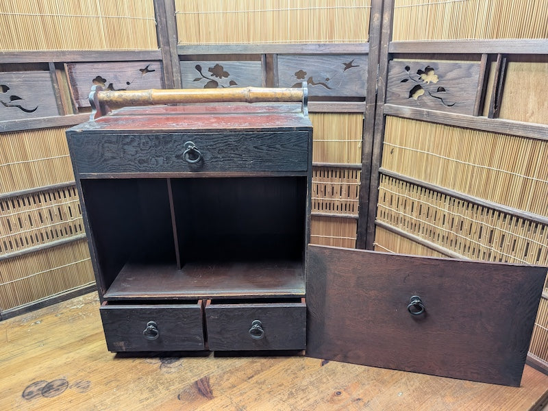 Japanese 1950s Sakura Wood Tea Chest Drawer Cabinet Storage Box