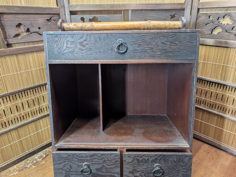Japanese 1950s Sakura Wood Tea Chest Drawer Cabinet Storage Box