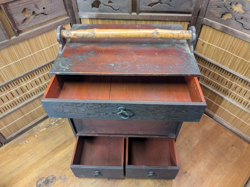 Japanese 1950s Sakura Wood Tea Chest Drawer Cabinet Storage Box