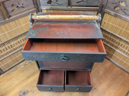 Japanese 1950s Sakura Wood Tea Chest Drawer Cabinet Storage Box