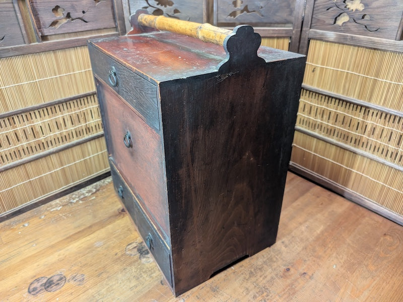 Japanese 1950s Sakura Wood Tea Chest Drawer Cabinet Storage Box