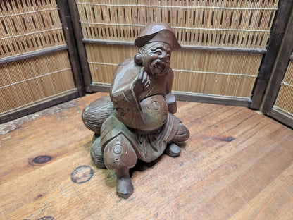 Japanese 1950s Wooden Daikokuten Statue Lucky God of Wealth Auction Japan