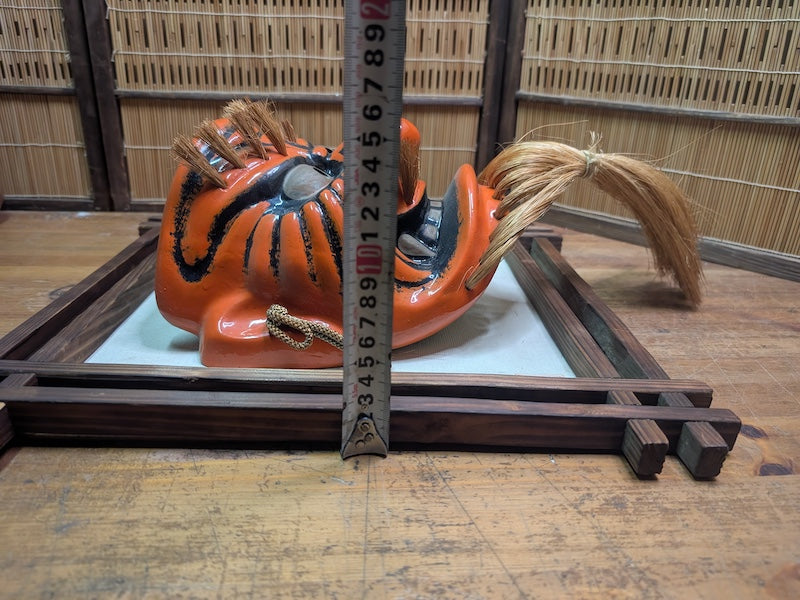 Japanese Signed Oni Mask in Yakisugi Frame Antique Handcrafted Art Japan Auction