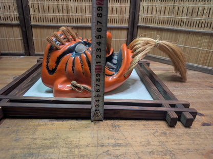 Japanese Signed Oni Mask in Yakisugi Frame Antique Handcrafted Art Japan Auction