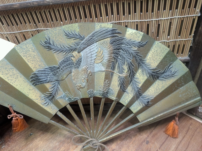 Vintage Japanese Fan Set Bronze Sensu Fans w/Bag & Kimono Cover Japan