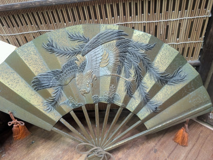Vintage Japanese Fan Set Bronze Sensu Fans w/Bag & Kimono Cover Japan