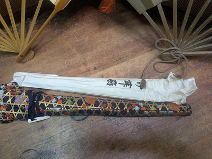 Vintage Japanese Fan Set Bronze Sensu Fans w/Bag & Kimono Cover Japan