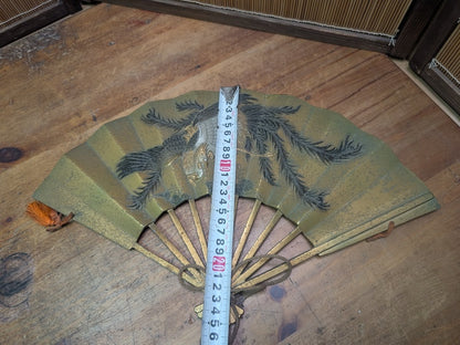 Vintage Japanese Fan Set Bronze Sensu Fans w/Bag & Kimono Cover Japan