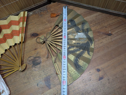 Vintage Japanese Fan Set Bronze Sensu Fans w/Bag & Kimono Cover Japan