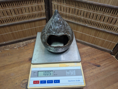 Japanese Pottery Ikebana Vase Textured Flower Vessel w/ Paper Auction JP