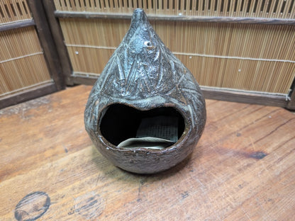 Japanese Pottery Ikebana Vase Textured Flower Vessel w/ Paper Auction JP