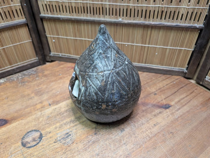 Japanese Pottery Ikebana Vase Textured Flower Vessel w/ Paper Auction JP