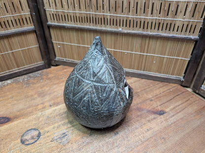 Japanese Pottery Ikebana Vase Textured Flower Vessel w/ Paper Auction JP