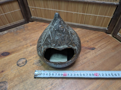 Japanese Pottery Ikebana Vase Textured Flower Vessel w/ Paper Auction JP