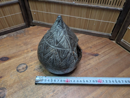 Japanese Pottery Ikebana Vase Textured Flower Vessel w/ Paper Auction JP