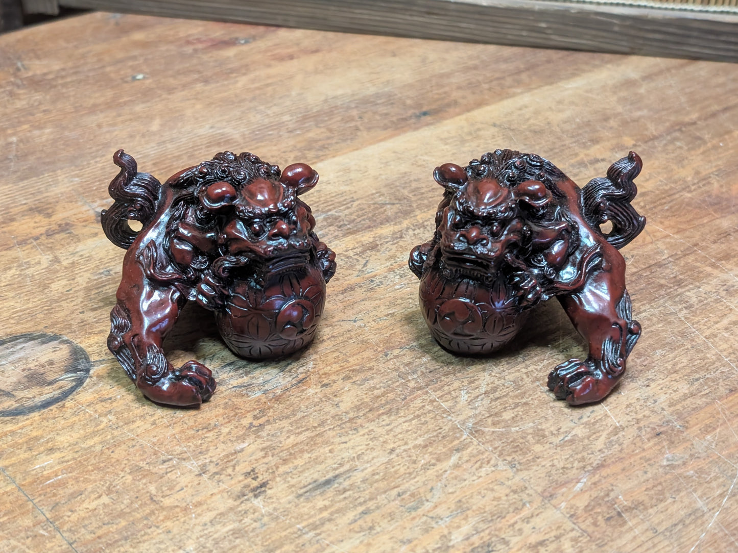 Japanese Miniature Shishi Shisa Pair Vintage Jushi Lion Guardians