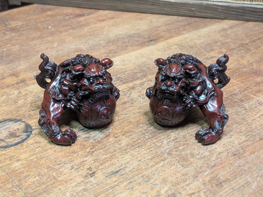 Japanese Miniature Shishi Shisa Pair Vintage Jushi Lion Guardians