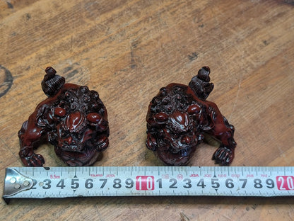 Japanese Miniature Shishi Shisa Pair Vintage Jushi Lion Guardians