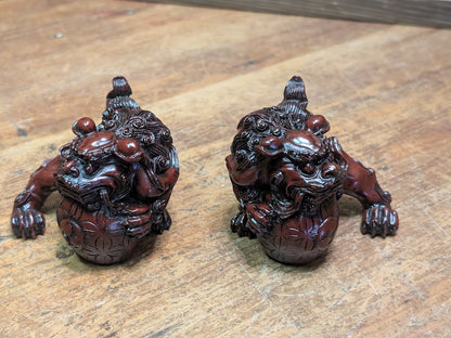 Japanese Miniature Shishi Shisa Pair Vintage Jushi Lion Guardians