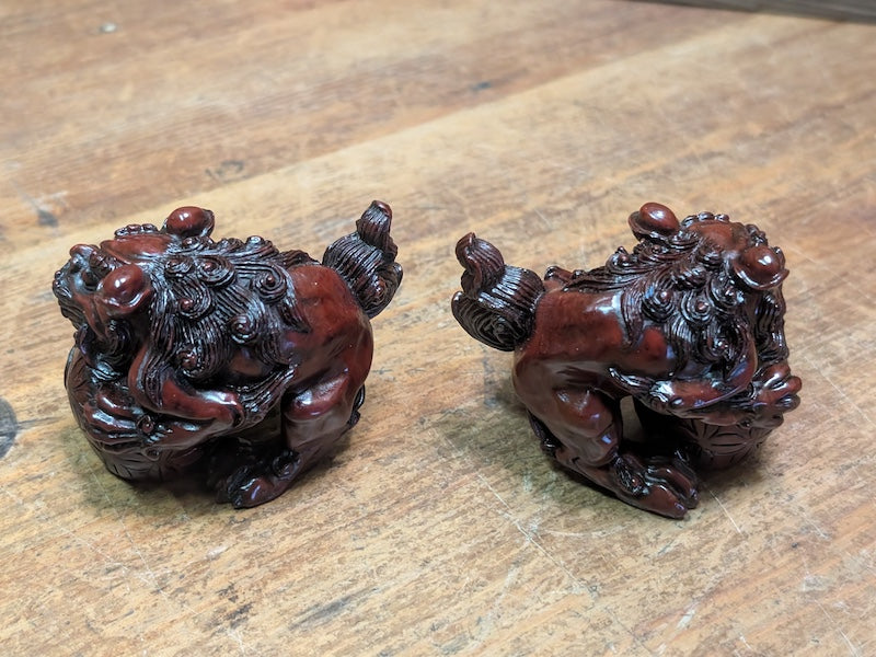 Japanese Miniature Shishi Shisa Pair Vintage Jushi Lion Guardians