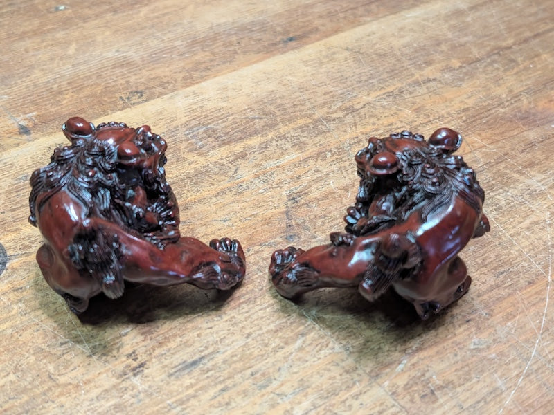 Japanese Miniature Shishi Shisa Pair Vintage Jushi Lion Guardians