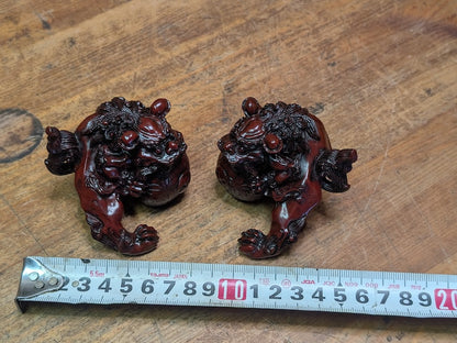 Japanese Miniature Shishi Shisa Pair Vintage Jushi Lion Guardians