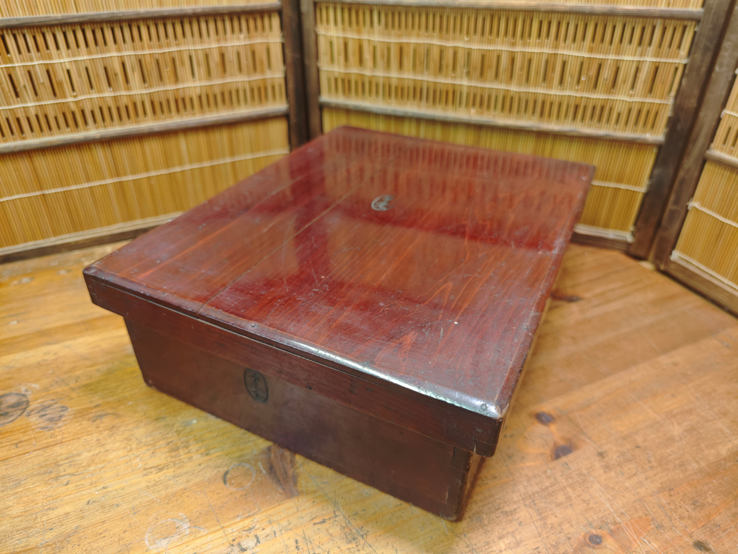 Japanese Sakura Wood Storage Box Antique Edo Meiji Chest Signed