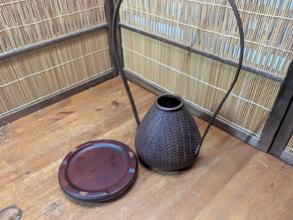 Japanese Vintage Bronze Vase  Ikebana Flower Vessel Signed w Stand