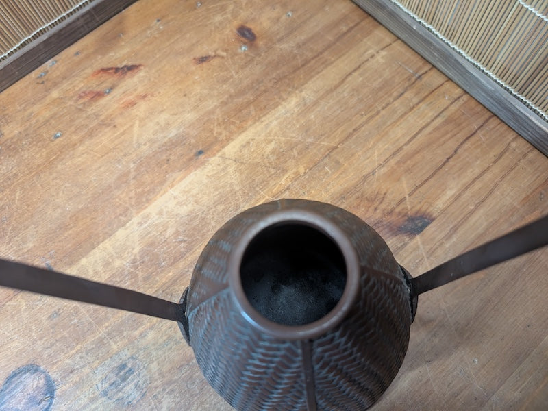 Japanese Vintage Bronze Vase  Ikebana Flower Vessel Signed w Stand