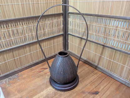 Japanese Vintage Bronze Vase  Ikebana Flower Vessel Signed w Stand