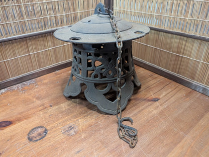 Rare 1930s Japanese Cast Iron Toro Lantern Hand Forged Hanging Garden Light