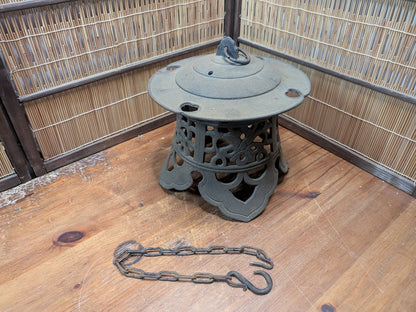 Rare 1930s Japanese Cast Iron Toro Lantern Hand Forged Hanging Garden Light