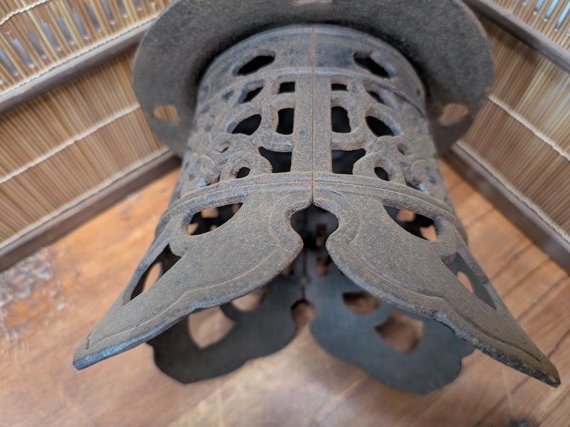 Rare 1930s Japanese Cast Iron Toro Lantern Hand Forged Hanging Garden Light