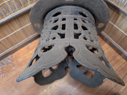 Rare 1930s Japanese Cast Iron Toro Lantern Hand Forged Hanging Garden Light