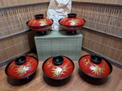 Rare Japanese Owan Rice Bowl Set Gold w/ Box Japan Auction