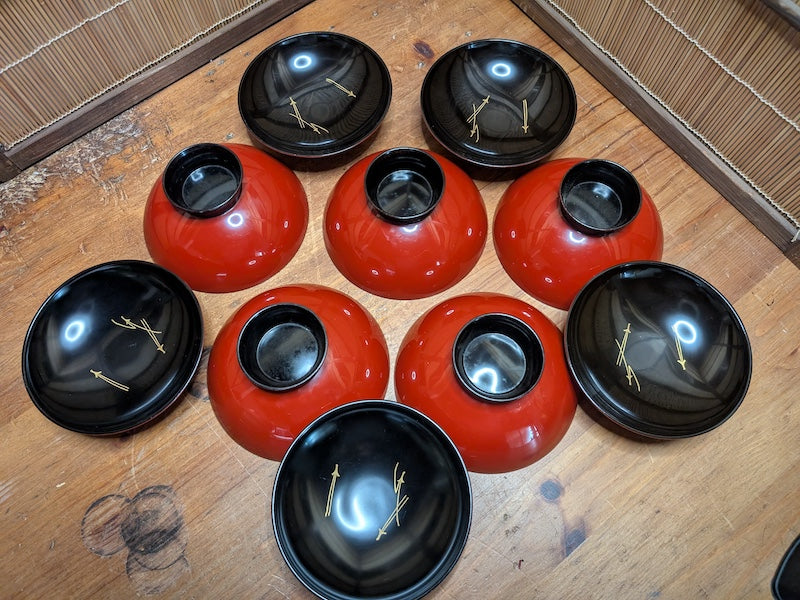 Rare Japanese Owan Rice Bowl Set Gold w/ Box Japan Auction