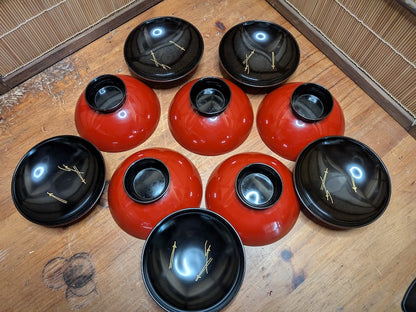 Rare Japanese Owan Rice Bowl Set Gold w/ Box Japan Auction